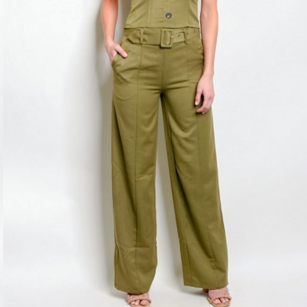 BIN#19 - IVORY ROSE Women’s Small Belted Dress Pants in Olive - Picture 3 of 7